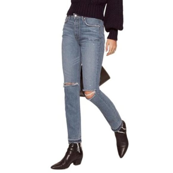 Reformation Distressed Mid Rise Slim Jeans Celtic Wash - Picture 3 of 14